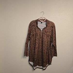 Brown Leopard Print Tunic Top